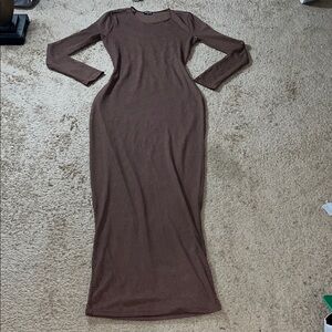 Elegant Brown Long Sleeve  Swim Dress